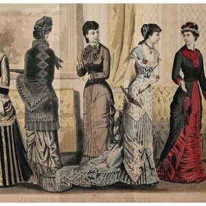 1881 The New Picture Hand Colored Engraving Victorian Women's Fashion DWQQ21